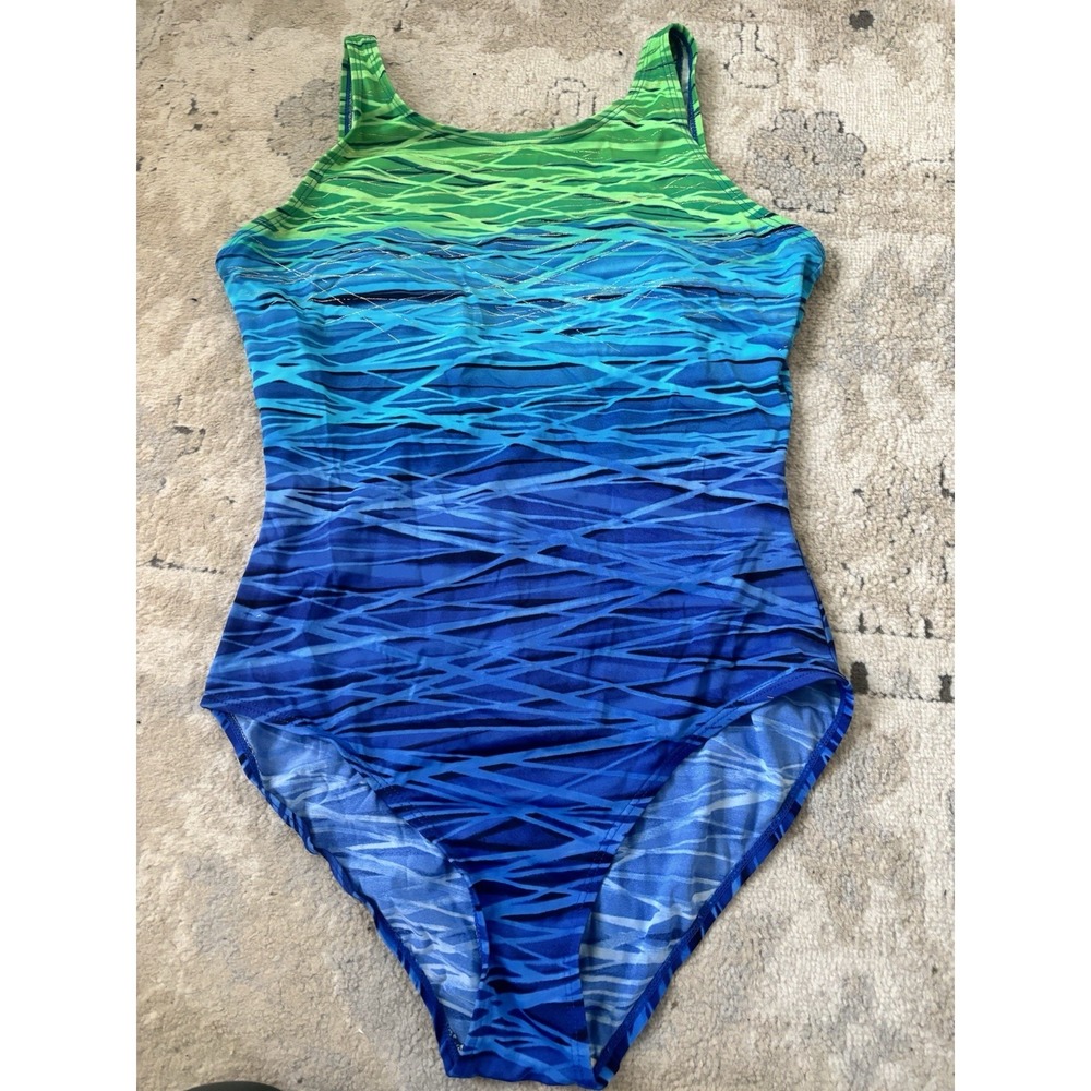 Islander One Piece Bathing Suit Womens Size 14‎ Swim Wear Suit Blue Green